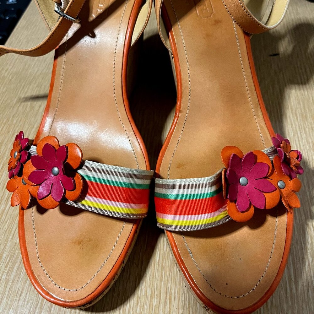 EUC COACH Morgan Ribbon & Flowers Cork Wedge Platforms (9.5)